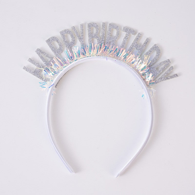 Coronita Decorativa pentru Petreceri, Tema Aniversare, Model Happy Birthday, Marime Universala, Argintiu