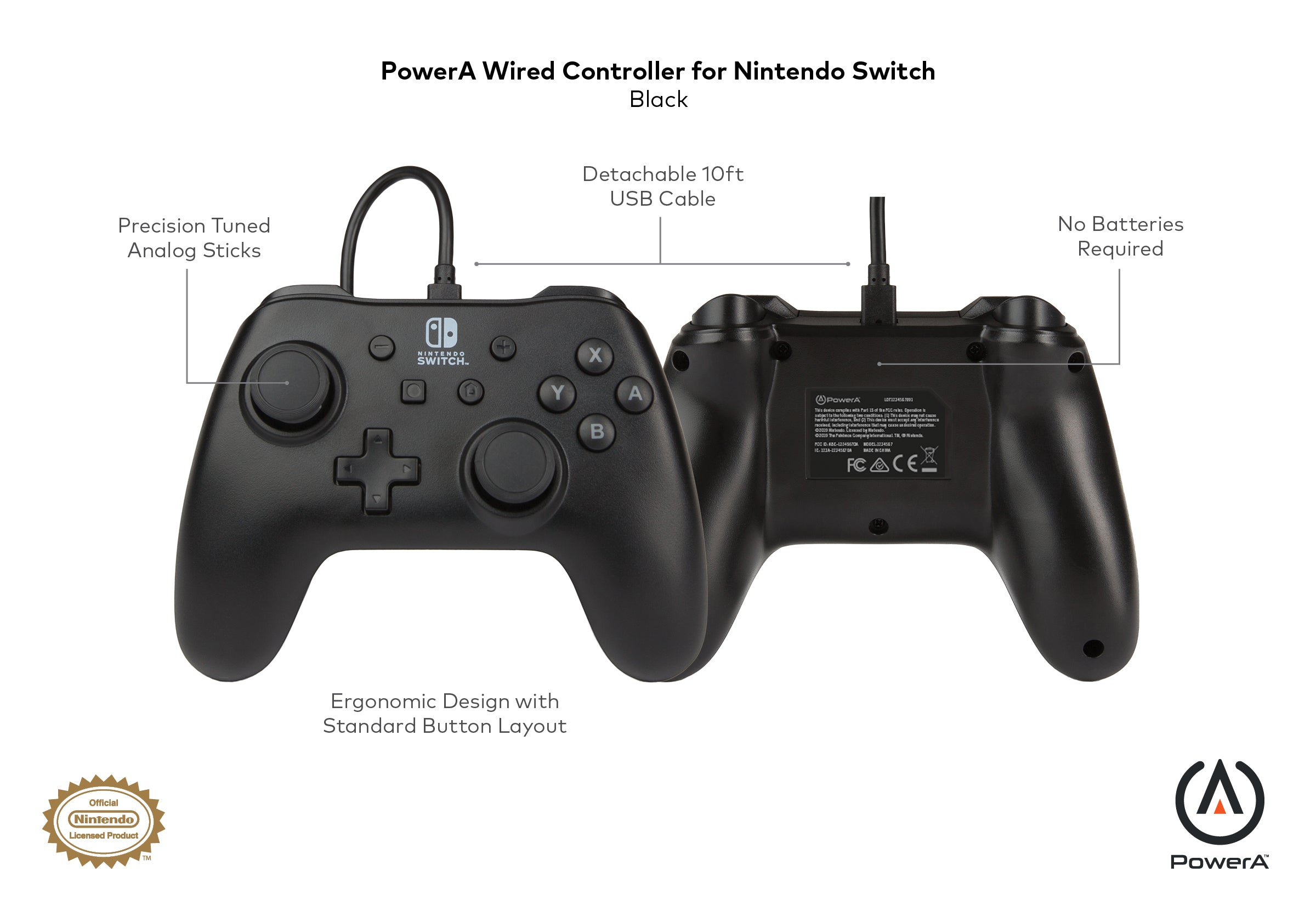 CONTROLLER PowerA, cu fir, pentru Nintendo Switch, negru, "1511370-02"