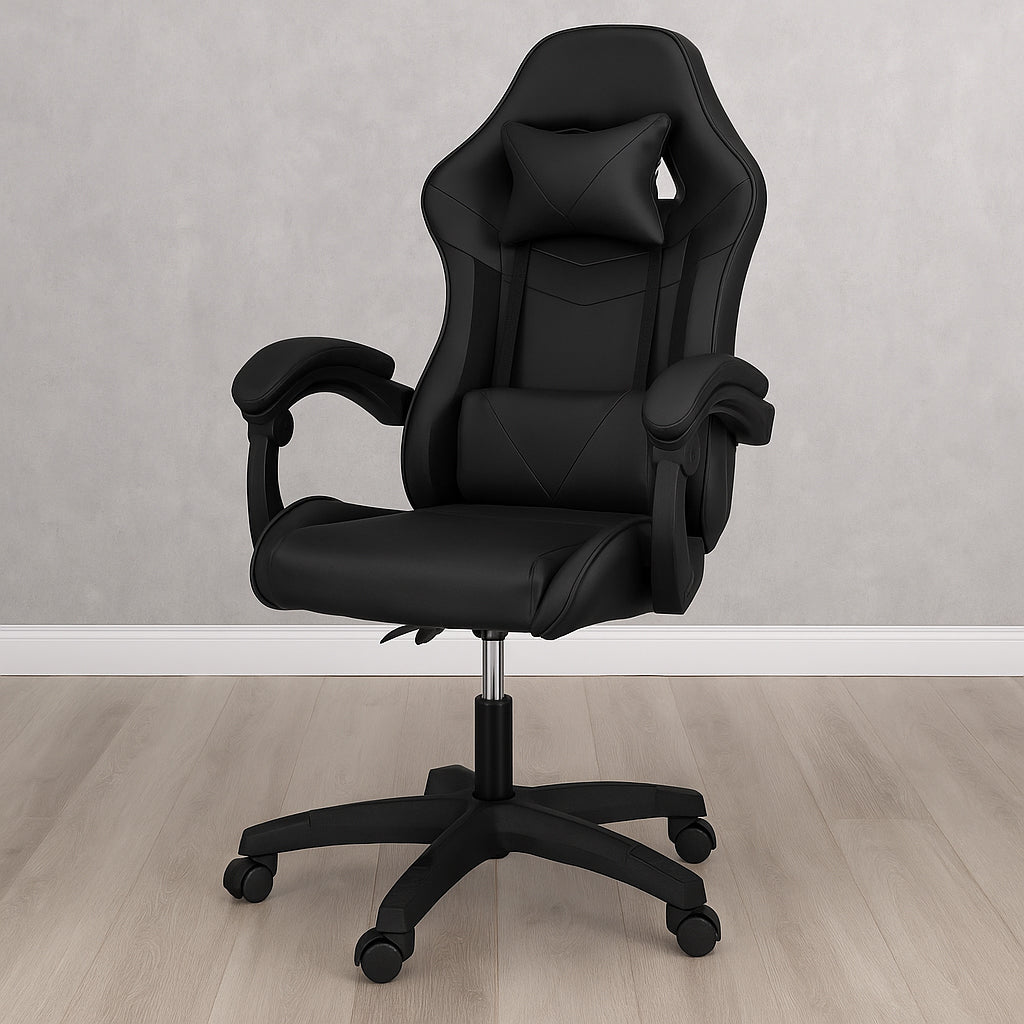 Scaun birou pentru gaming, ergonomic, suport lombar si tetiera, 114-123x55x50 cm, negru