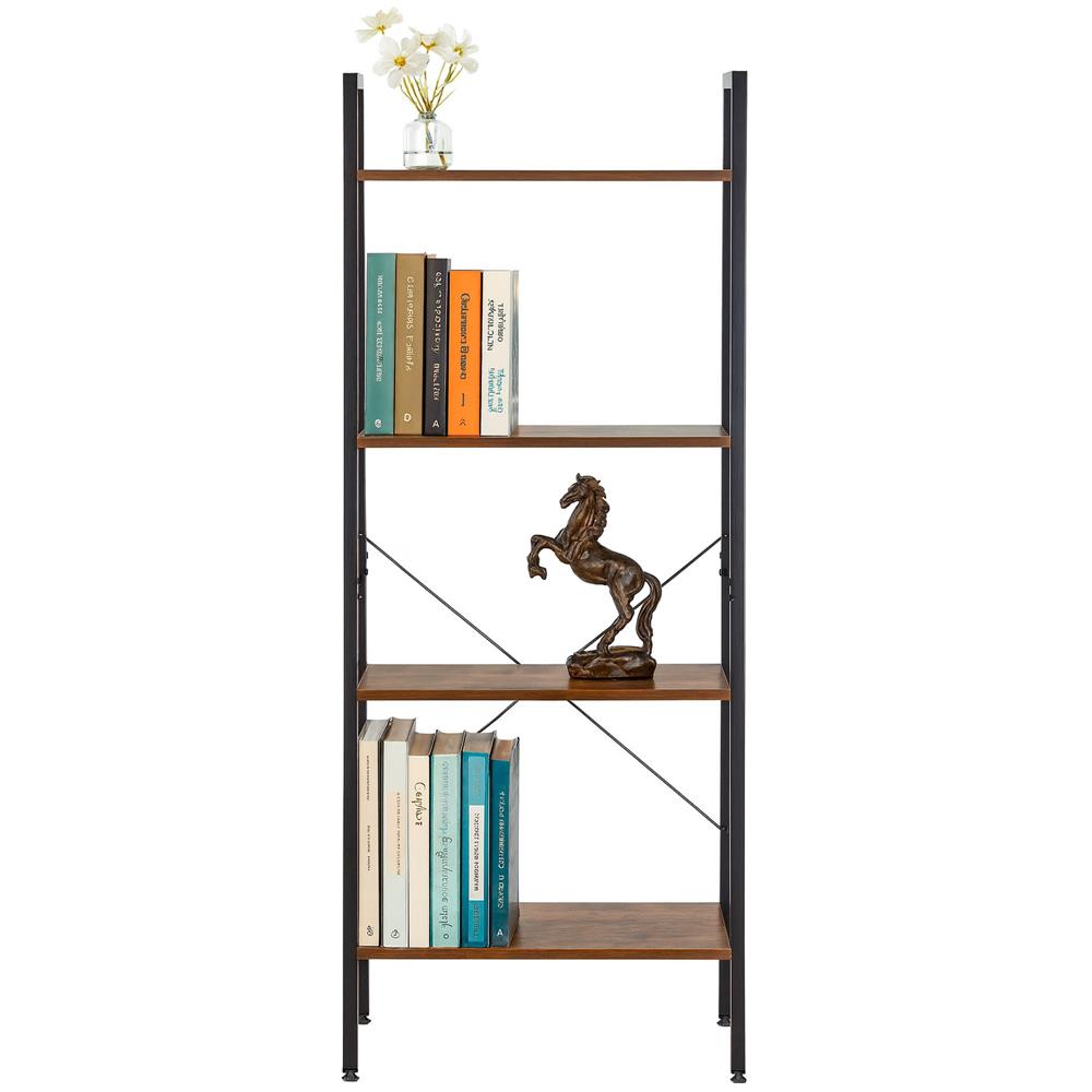 Etajera cu 4 rafturi, metal si MDF, stil industrial, 56x34x138 cm, maro inchis si negru