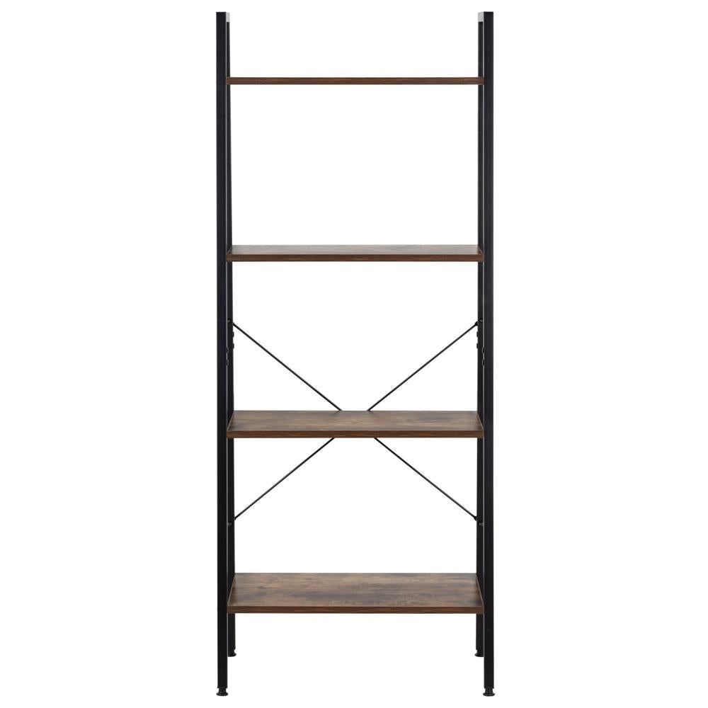 Etajera cu 4 rafturi, metal si MDF, stil industrial, 56x34x138 cm, maro inchis si negru