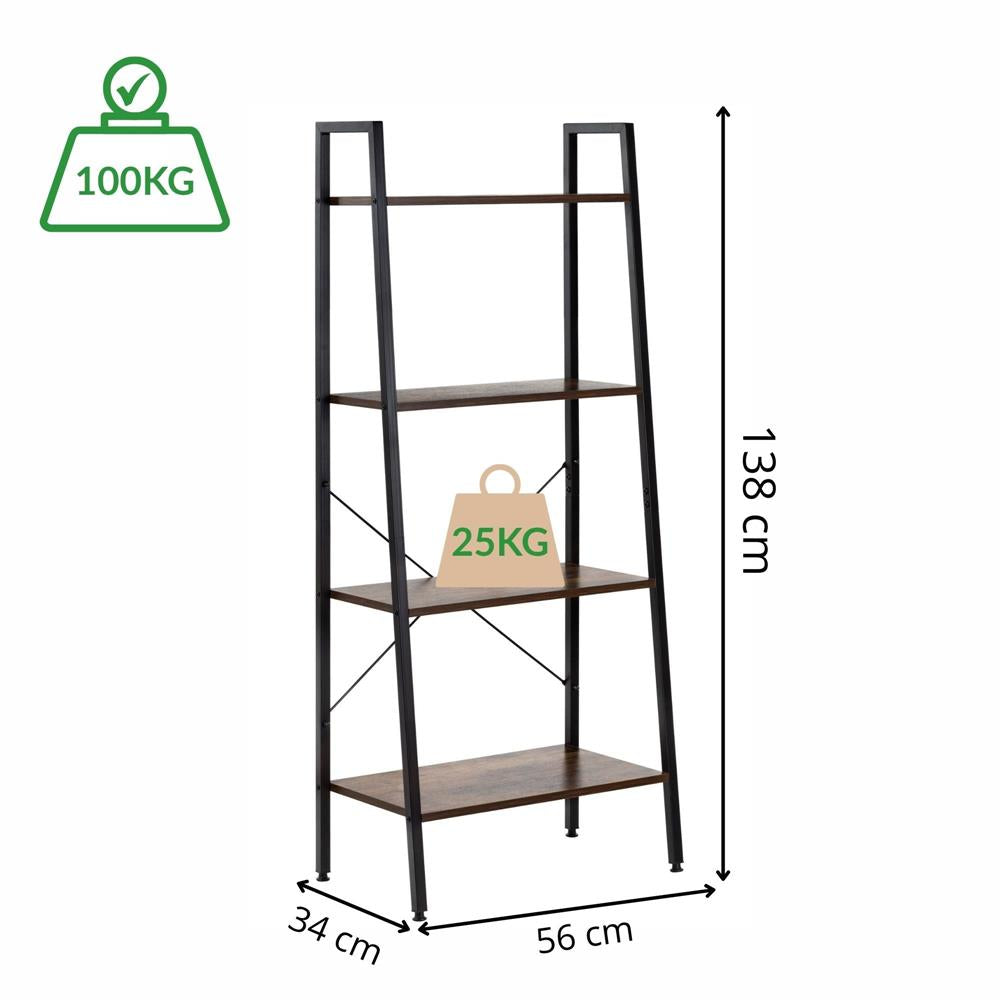 Etajera cu 4 rafturi, metal si MDF, stil industrial, 56x34x138 cm, maro inchis si negru
