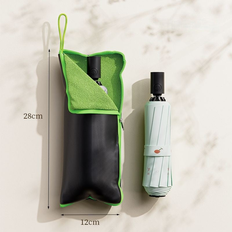 Husa Depozitare Umbrela, Impermeabila, Interior Microfibra, cu Fermoar, 28 x 12 cm, Negru/Verde