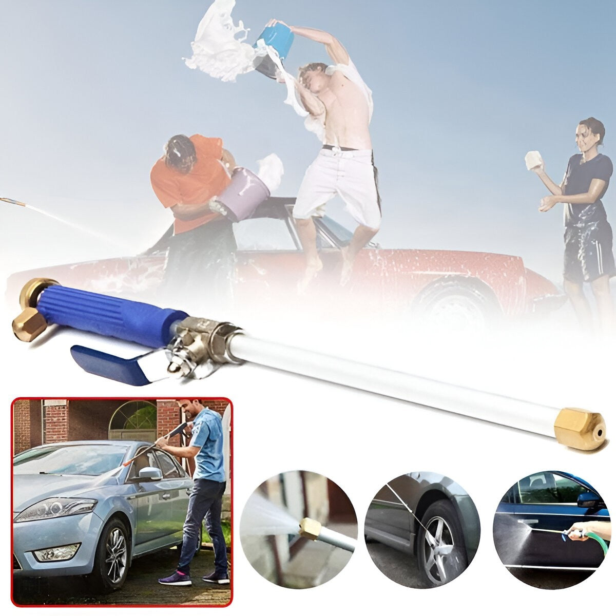 Set Accesoriu cu Presiune Reglabila, pentru Furtun, cu Duze si Conector, Pulverizator de Apa, Tija de Stropit, 46.5 cm Lungime, Albastru