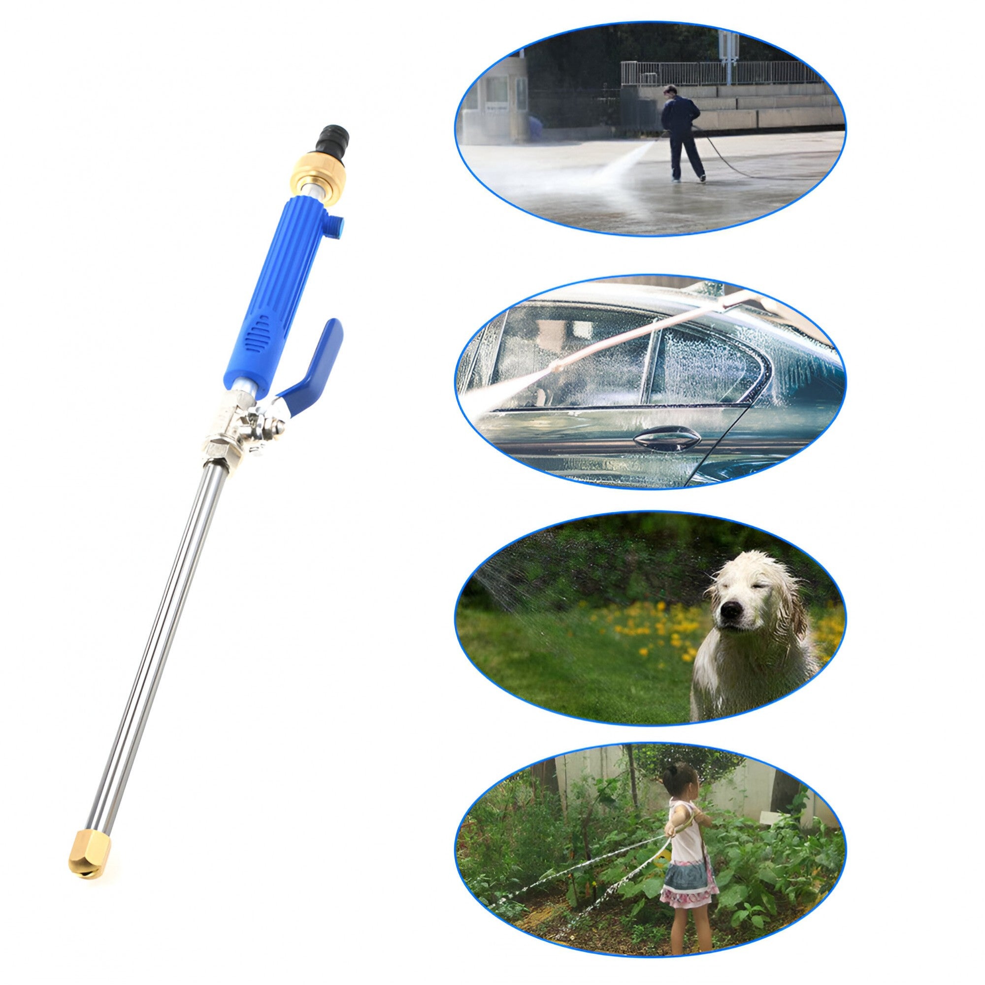 Set Accesoriu cu Presiune Reglabila, pentru Furtun, cu Duze si Conector, Pulverizator de Apa, Tija de Stropit, 46.5 cm Lungime, Albastru