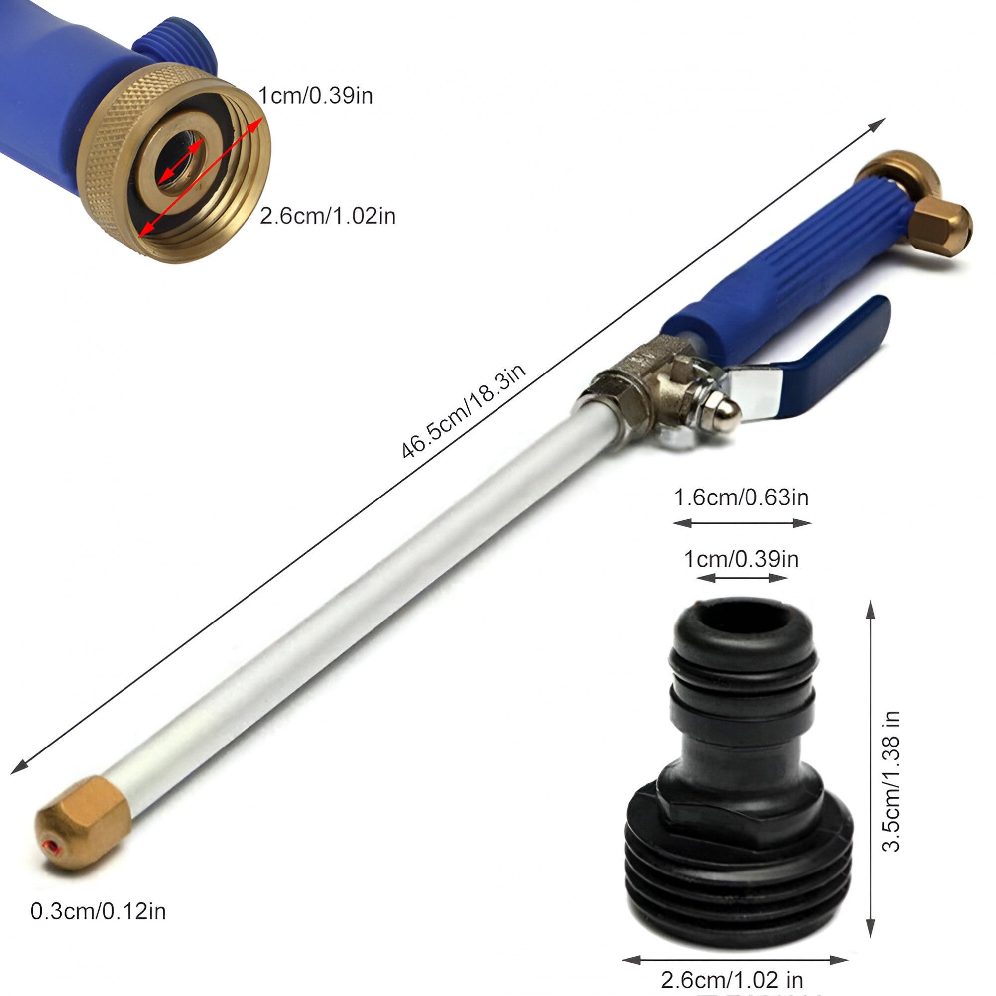 Set Accesoriu cu Presiune Reglabila, pentru Furtun, cu Duze si Conector, Pulverizator de Apa, Tija de Stropit, 46.5 cm Lungime, Albastru