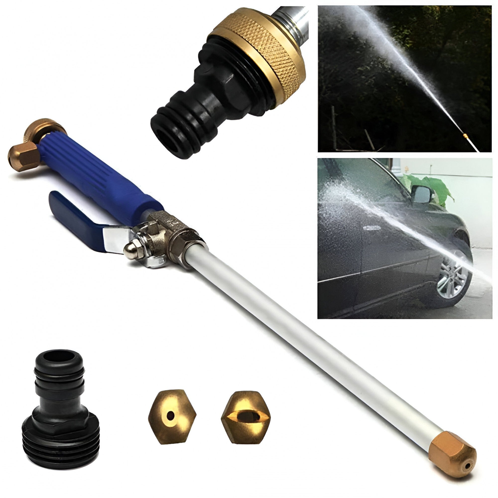 Set Accesoriu cu Presiune Reglabila, pentru Furtun, cu Duze si Conector, Pulverizator de Apa, Tija de Stropit, 46.5 cm Lungime, Albastru