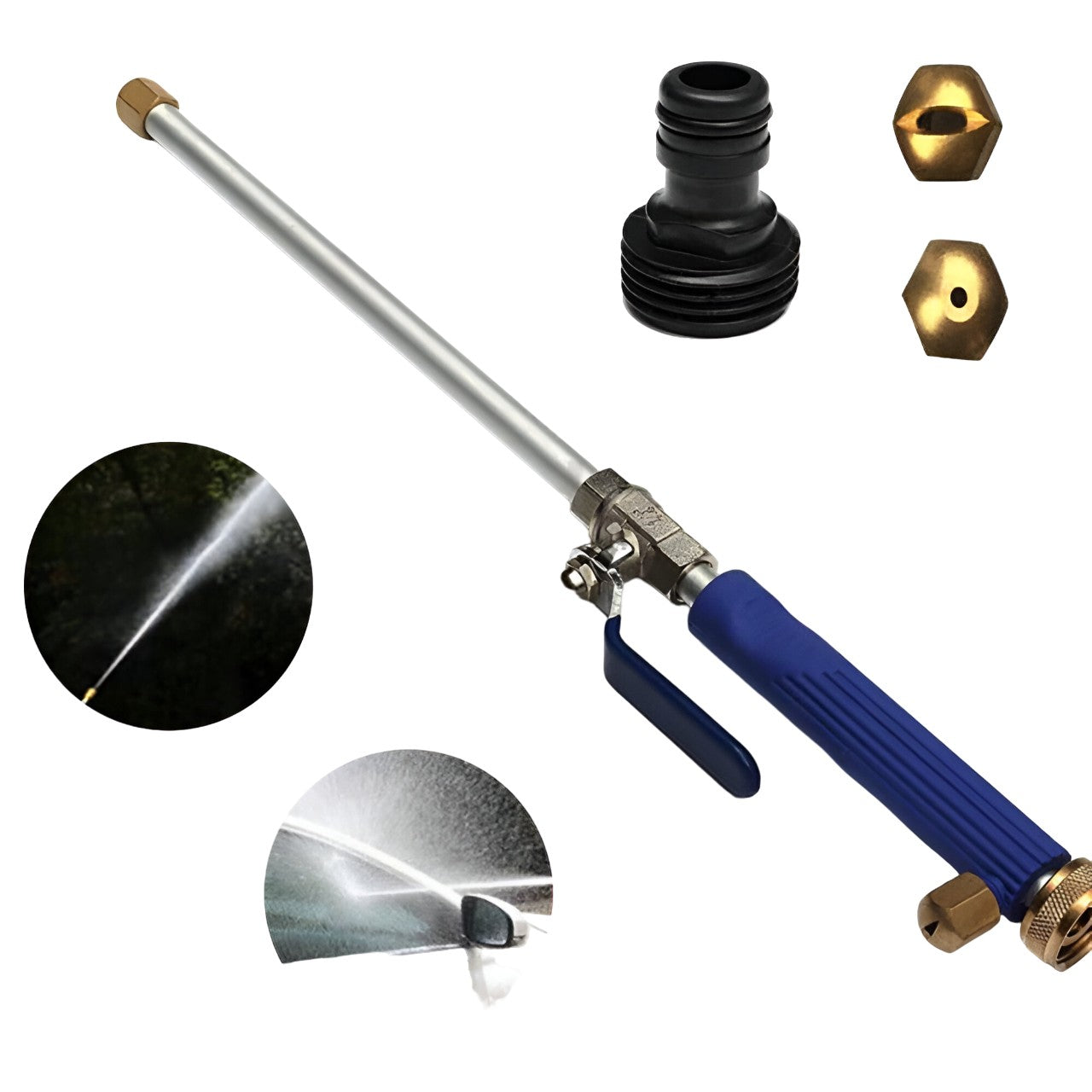 Set Accesoriu cu Presiune Reglabila, pentru Furtun, cu Duze si Conector, Pulverizator de Apa, Tija de Stropit, 46.5 cm Lungime, Albastru