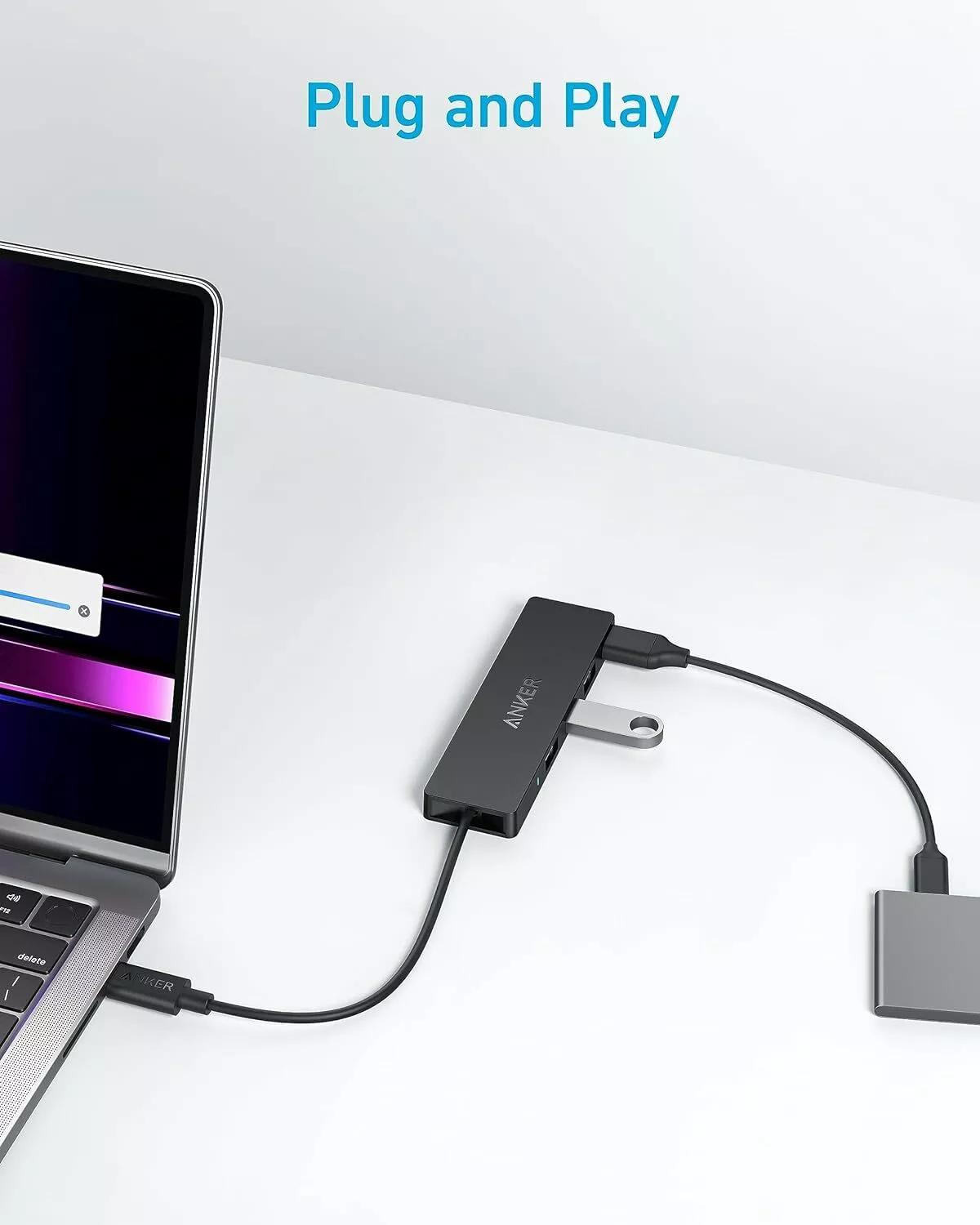 HUB Anker, 4-in-1, USB 3.0 x 4 porturi, incarcare prin USB Type-C, viteza 5 Gbps, conectare prin USB-C, negru, 