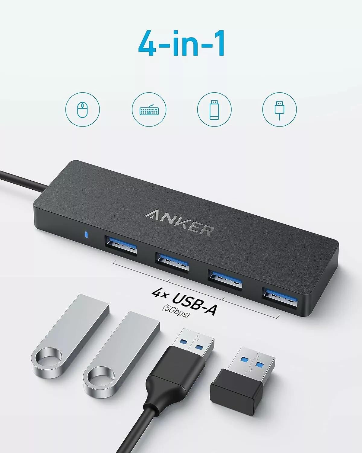 HUB Anker, 4-in-1, USB 3.0 x 4 porturi, incarcare prin USB Type-C, viteza 5 Gbps, conectare prin USB-C, negru, "A8309G11" (timbru verde 0.18 lei - 0194644177737