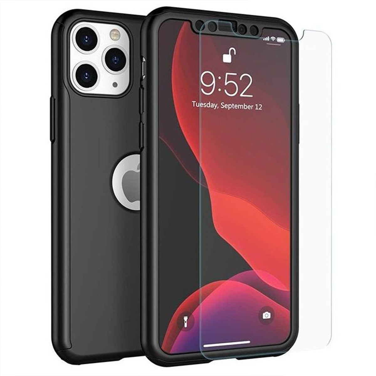Husa de Protectie, pentru Apple iPhone 11 Pro, cu Acoperire Completa 360 si Folie de Protectie din Plastic, Negru