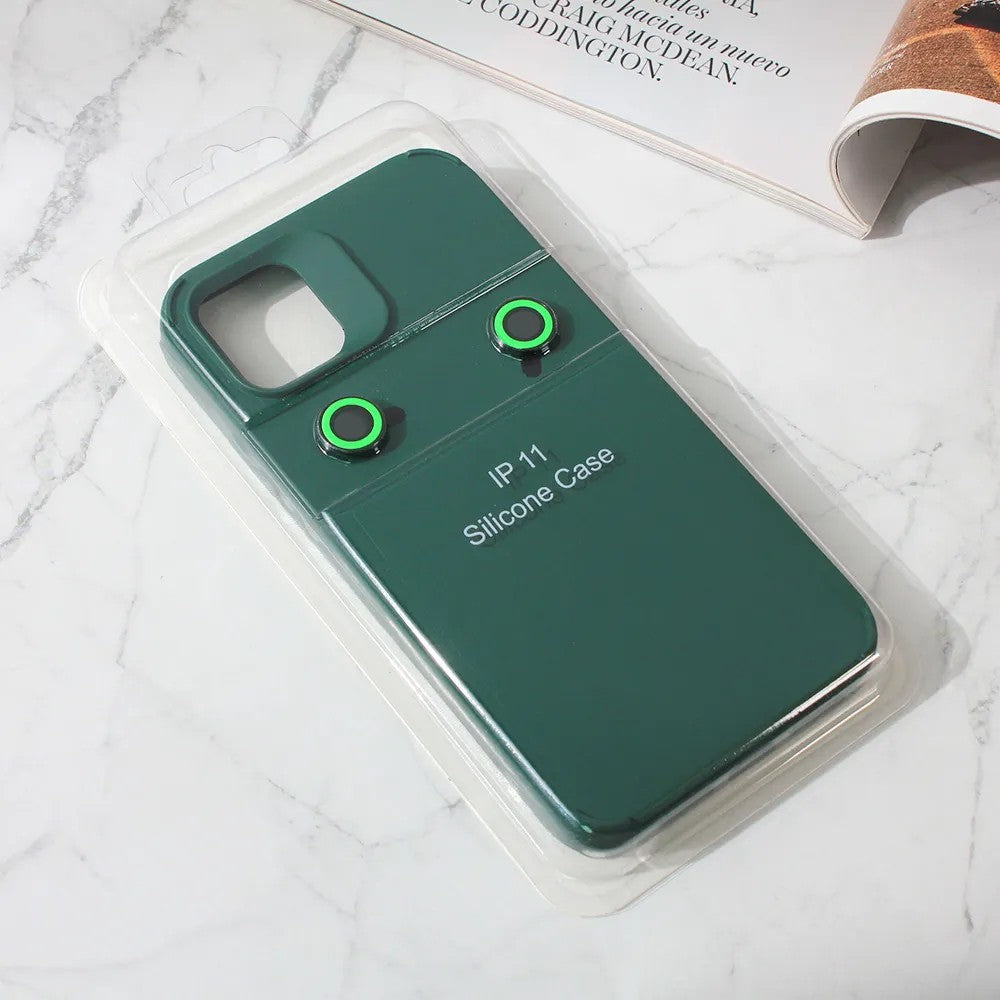 Husa Apple iPhone 14, Flippy, din Silicon Lichid, Interior din Microfibra, Lentile Fosforescente de Protectie Camera, Anti Amprenta, Rezistenta la Socuri, Verde