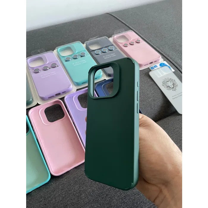Husa Apple iPhone 14, Flippy, din Silicon Lichid, Interior din Microfibra, Lentile Fosforescente de Protectie Camera, Anti Amprenta, Rezistenta la Socuri, Verde