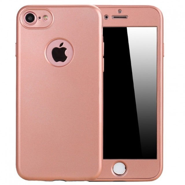 Husa Apple iPhone 6/6S Full Silicone 360 Roz Auriu + Folie de protectie