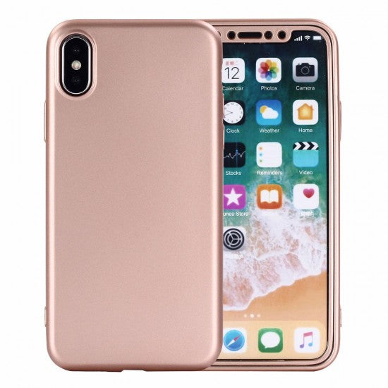 Husa Apple iPhone 6/6S Full Silicone 360 Roz Auriu + Folie de protectie