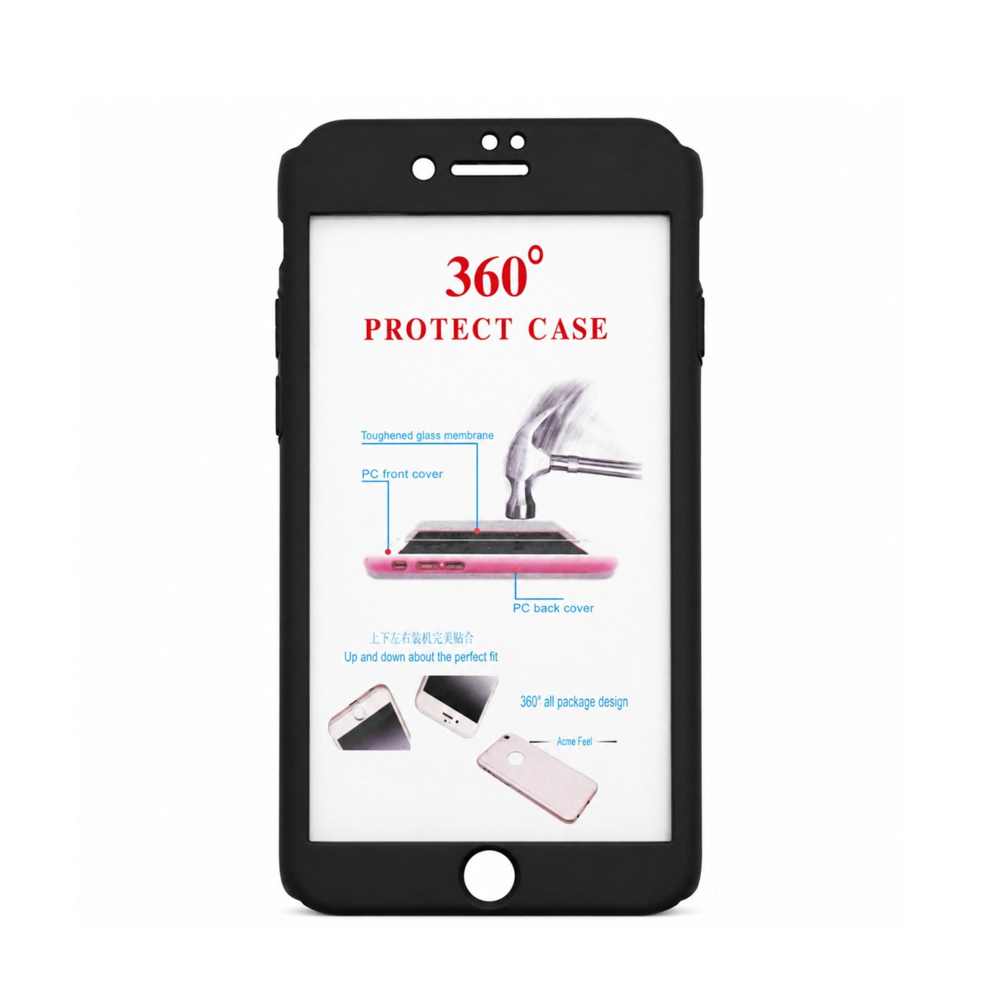 Husa Apple iPhone 7 Full Cover 360 Negru + Folie de protectie