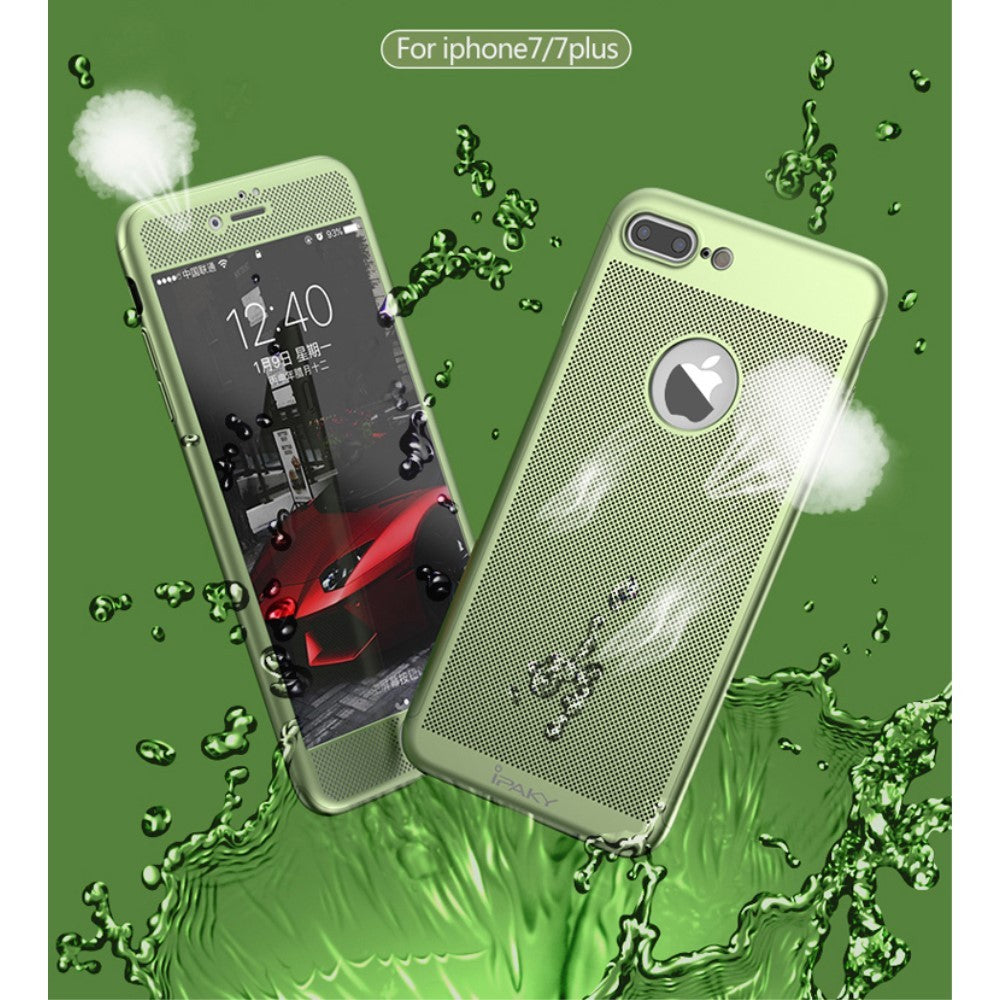 Husa de Protectie, pentru Apple iPhone 7 Plus, Full Cover 360 Air cu Gauri si Folie de Protectie, Plastic, Verde