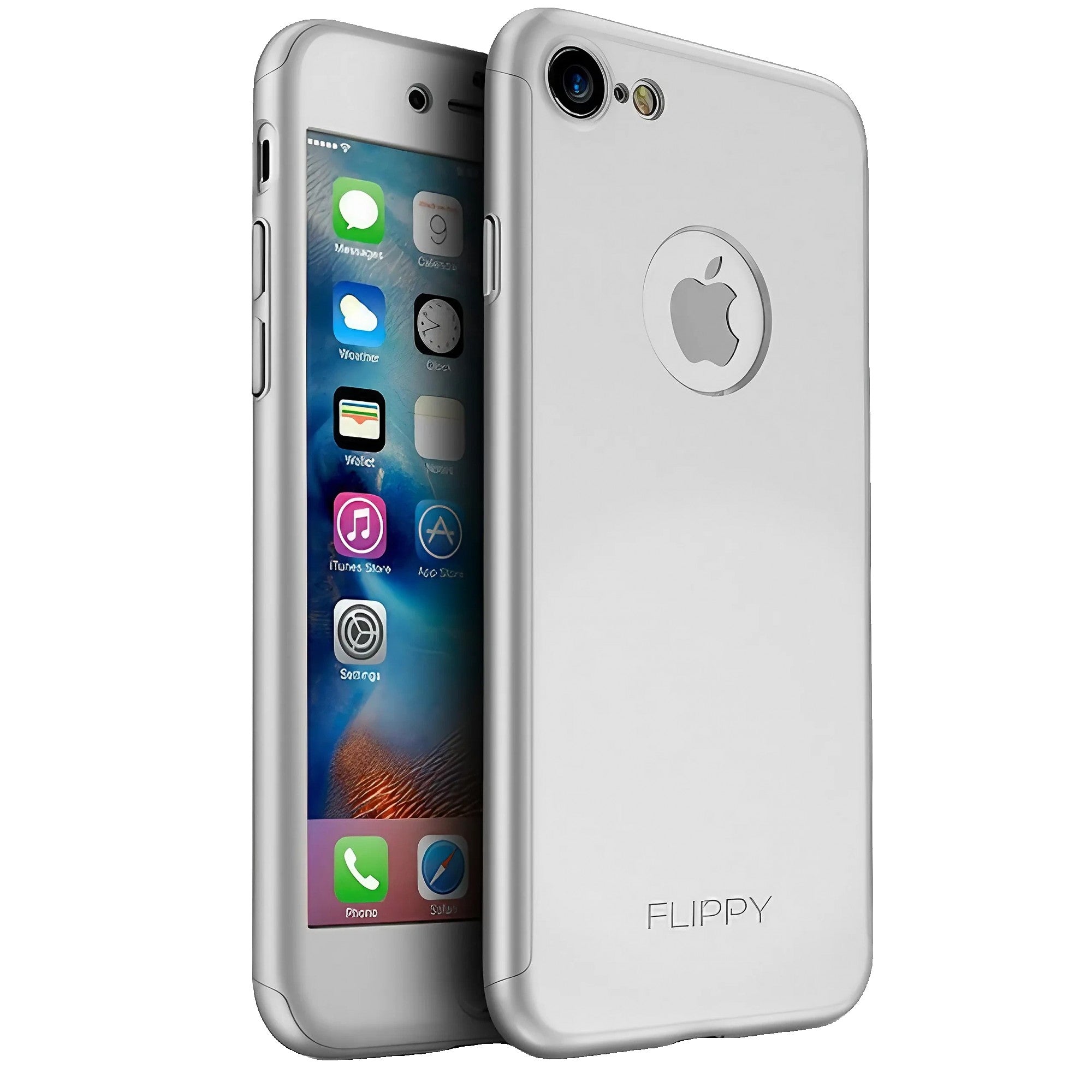 Husa de protectie Premium Full Cover 360 pentru Apple iPhone 7 Argintiu cu Folie sticla inclusa
