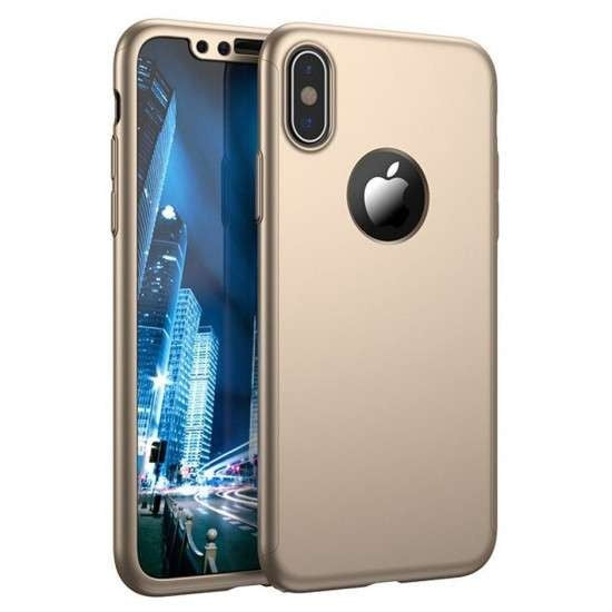 Husa de Protectie, pentru Apple iPhone SE 2020, cu Acoperire Completa 360, Folie de Protectie, Plastic, Auriu