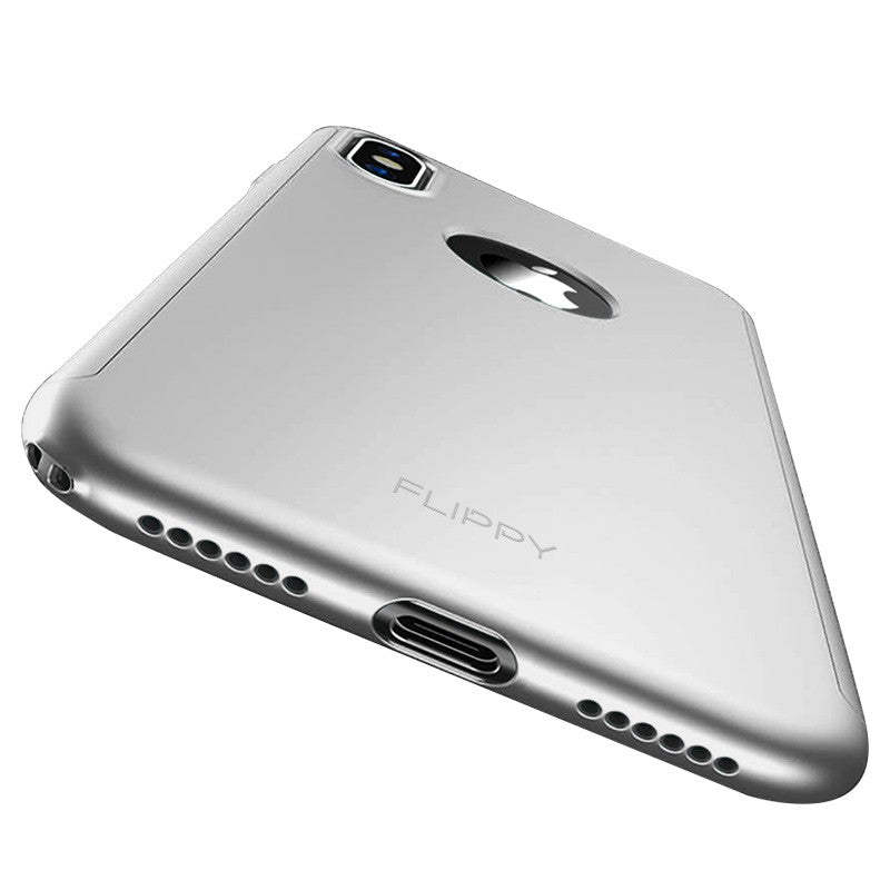 Set Husa si Folie de Protectie, Compatibila cu Apple iPhone X, Full Cover 360°, Plastic + Sticla, Argintiu