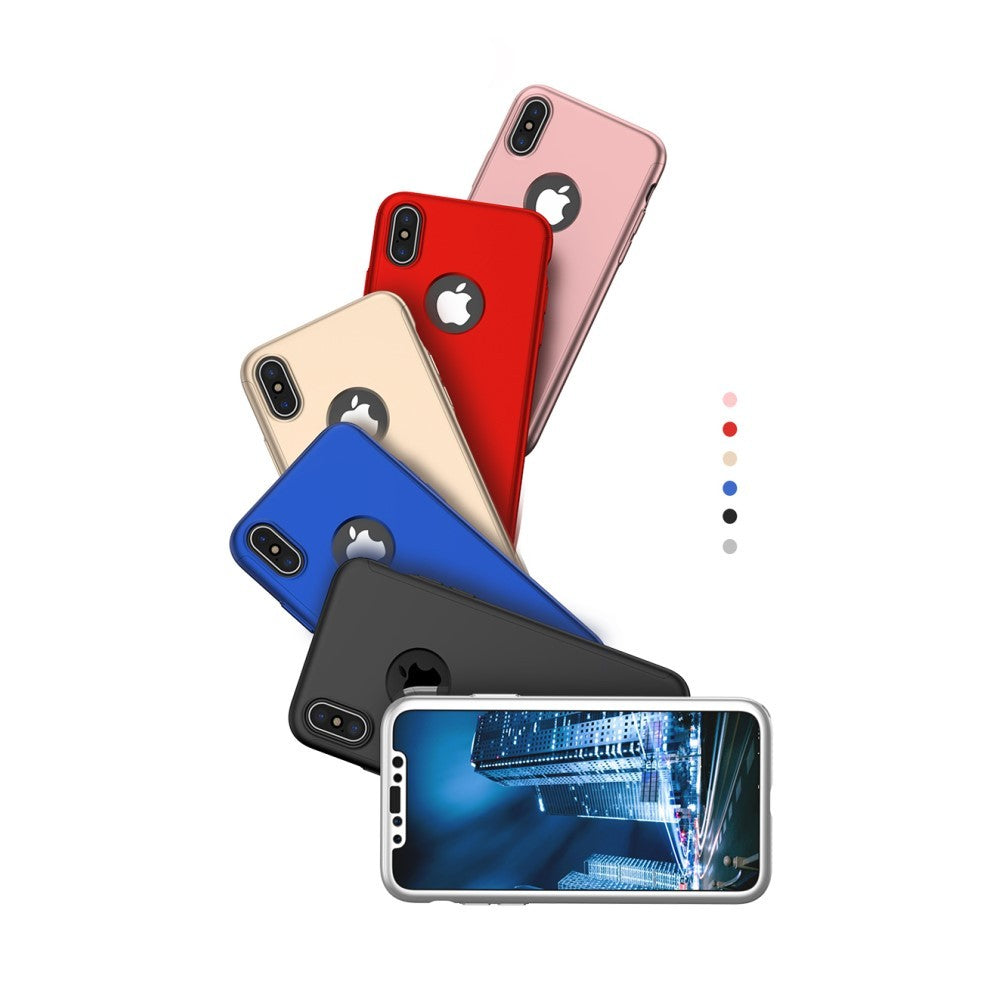 Set Husa si Folie de Protectie, Compatibila cu Apple iPhone X, Full Cover 360°, Plastic + Sticla, Argintiu