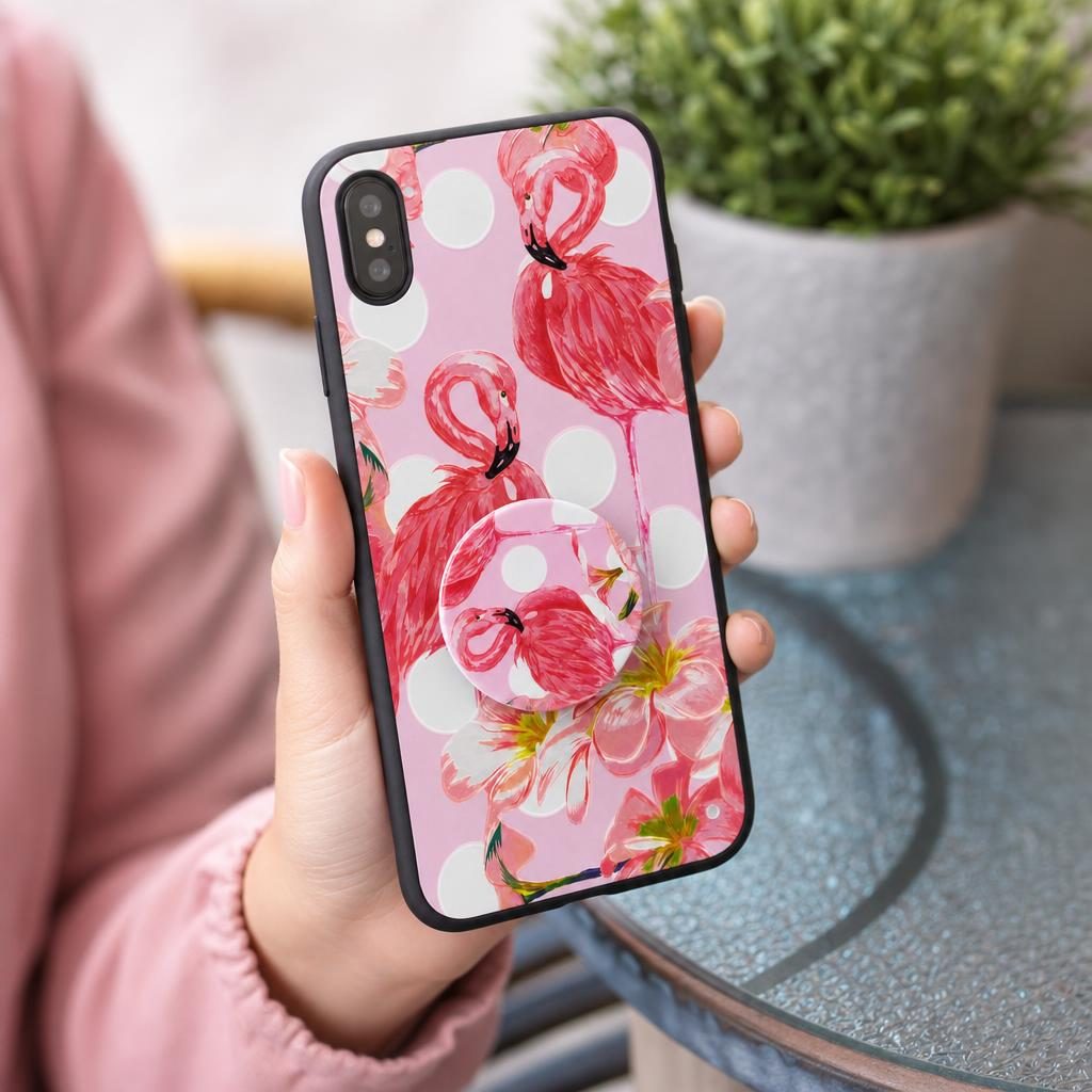 Husa Apple iPhone XS Max Multicolor Model Flamingo Popsocket inclus