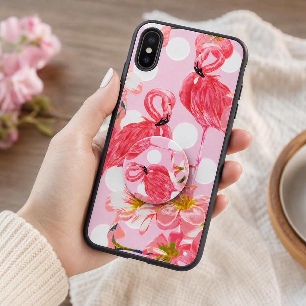 Husa Apple iPhone XS Max Multicolor Model Flamingo Popsocket inclus