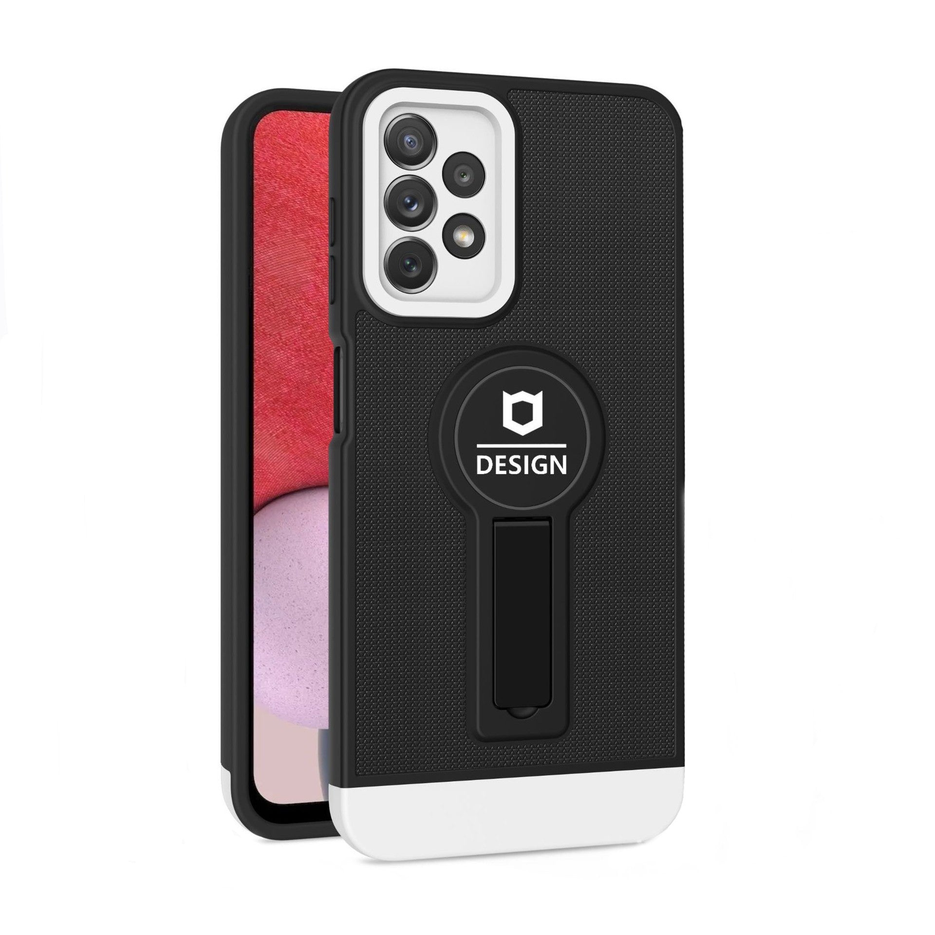 Husa Armor Design cu Stand pentru Apple iPhone 14 Pro Max Negru/Alb, Suport Auto Magnetic, Protectie Antisoc