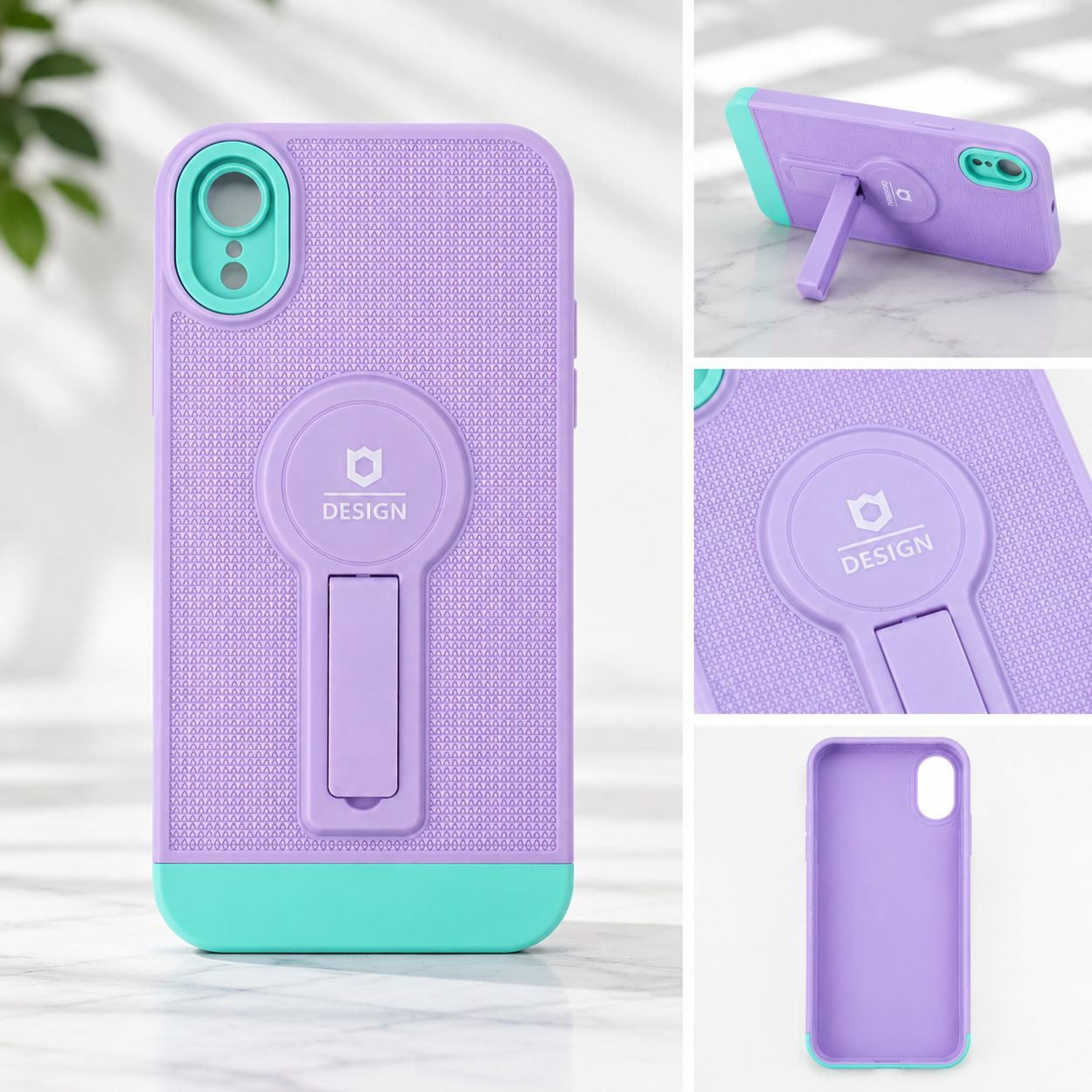 Husa Armor Design cu Stand pentru Apple iPhone XR, Mov/Albastru, Suport Auto Magnetic, Wireless Charge, Protectie Antisoc
