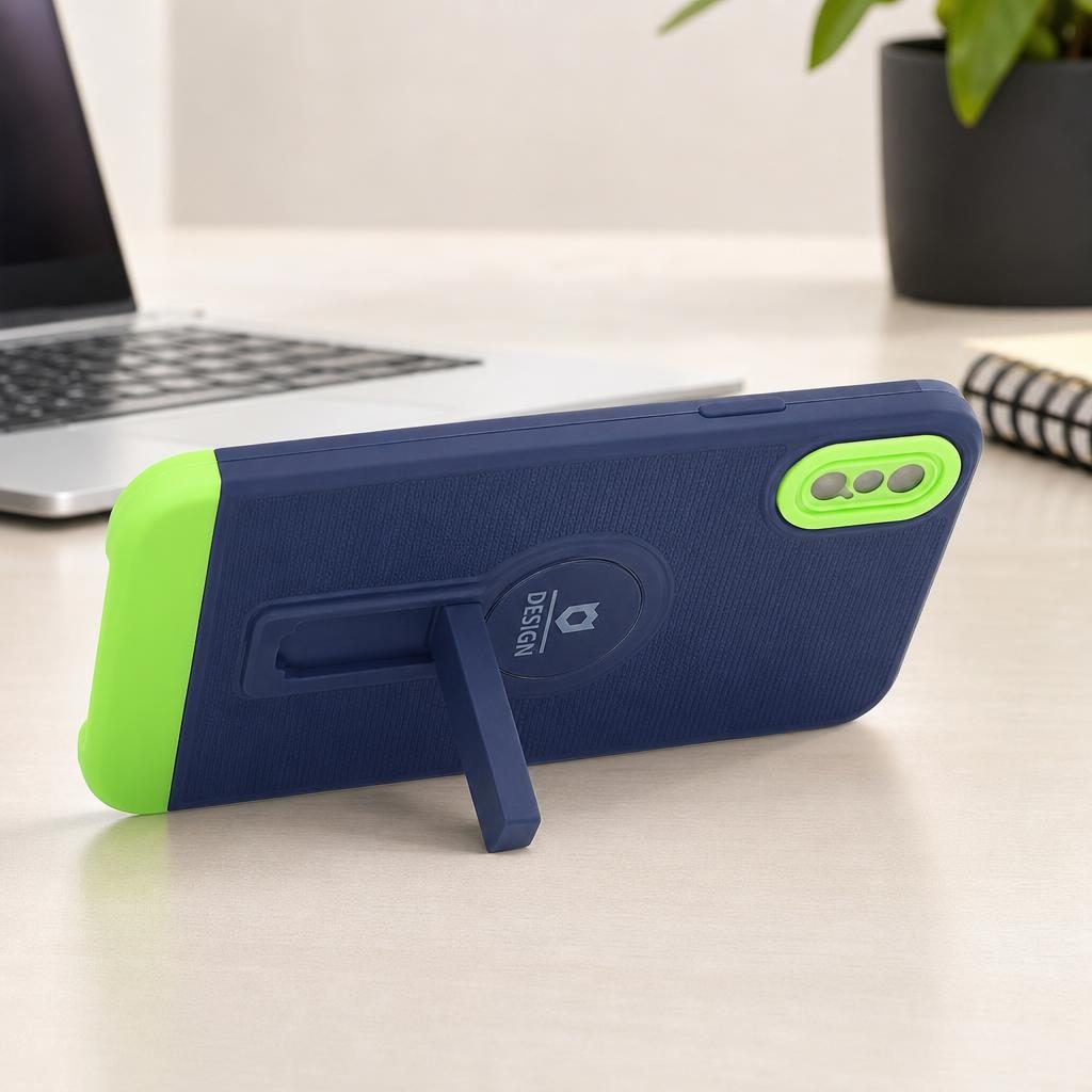 Husa Armor Design cu Stand pentru Apple iPhone X/XS Max, Albastru/Verde, Suport Auto Magnetic, Wireless Charge, Protectie Antisoc