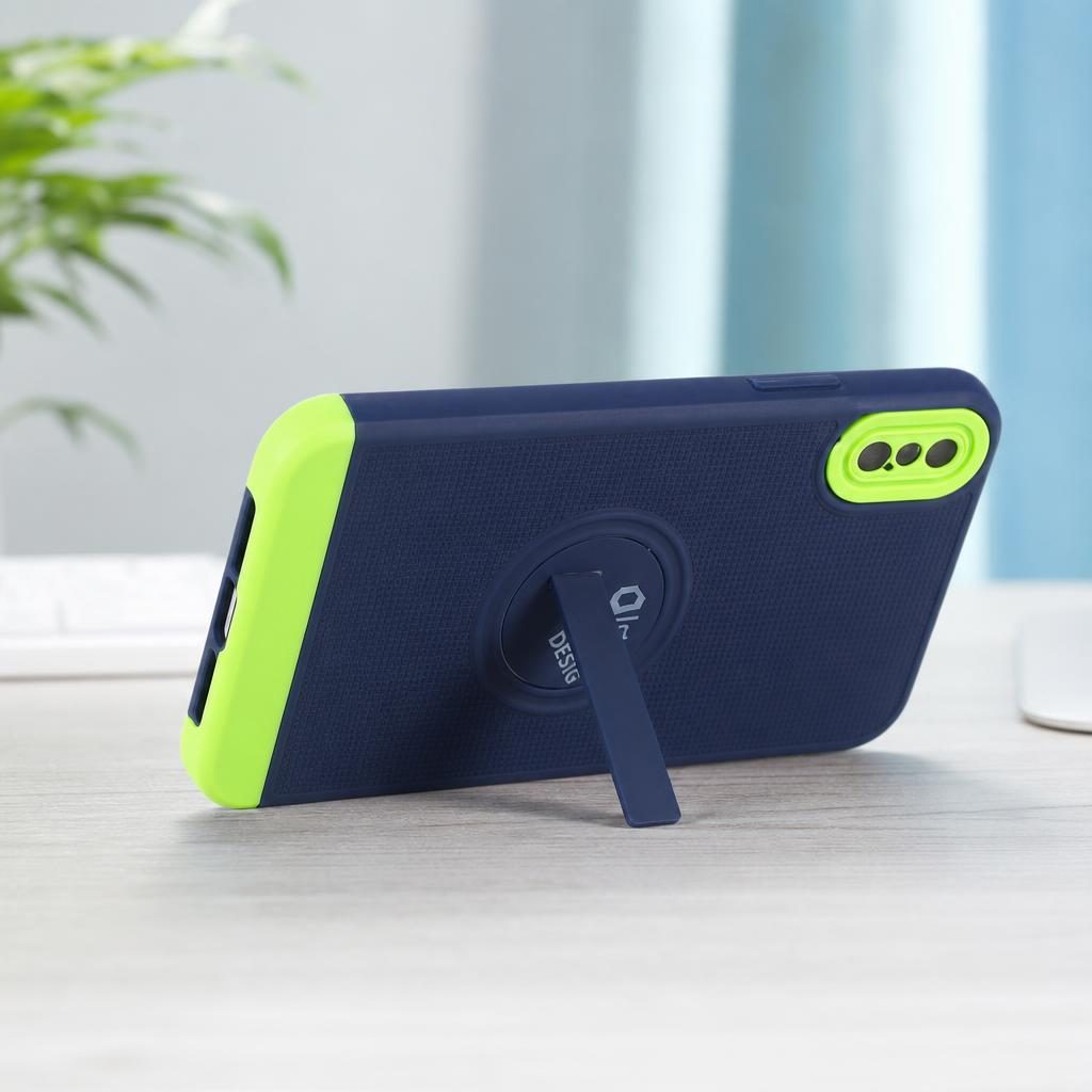 Husa Armor Design cu Stand pentru Apple iPhone X/XS Max, Albastru/Verde, Suport Auto Magnetic, Wireless Charge, Protectie Antisoc
