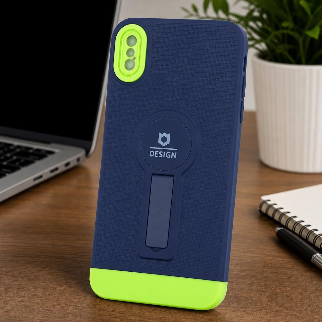 Husa Armor Design cu Stand pentru Apple iPhone X/XS Max, Albastru/Verde, Suport Auto Magnetic, Wireless Charge, Protectie Antisoc
