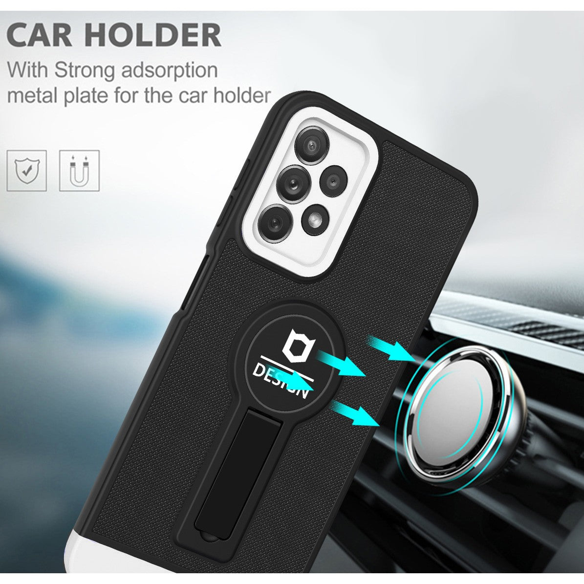 Husa Armor Design cu Stand pentru iPhone 11 Pro Max, Negru/Alb, Suport Auto Magnetic, Wireless Charge, Protectie Antisoc