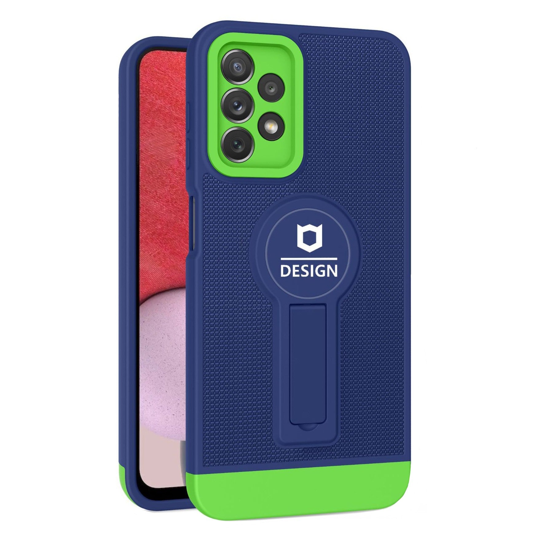 Husa Armor Design cu Stand pentru iPhone 12 Pro Max, Albastru/ Verde, Suport Auto Magnetic, Wireless Charge, Protectie Antisoc