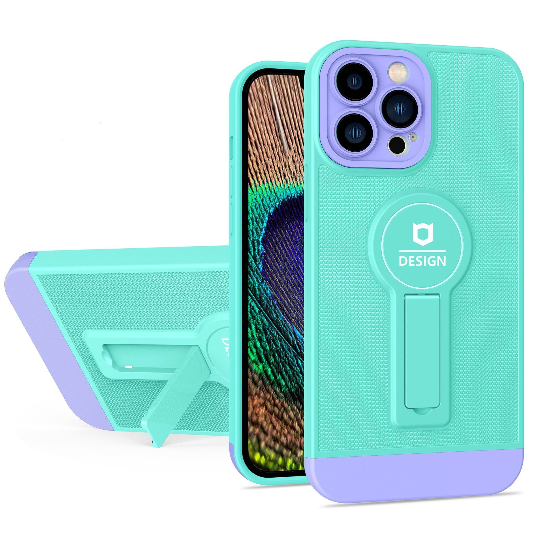Husa Armor Design cu Stand pentru iPhone 13 Pro Max, Blue/Mov, Suport Auto Magnetic, Wireless Charge, Protectie Antisoc