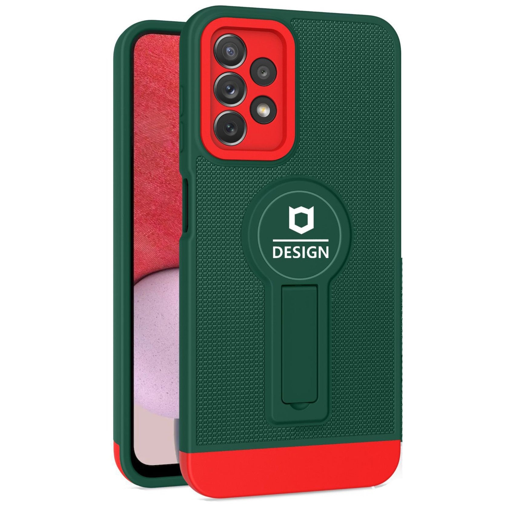 Husa Armor Design cu Stand pentru Samsung Galaxy A32 4G, Verde/Rosu, Suport Auto Magnetic, Wireless Charge, Protectie Antisoc