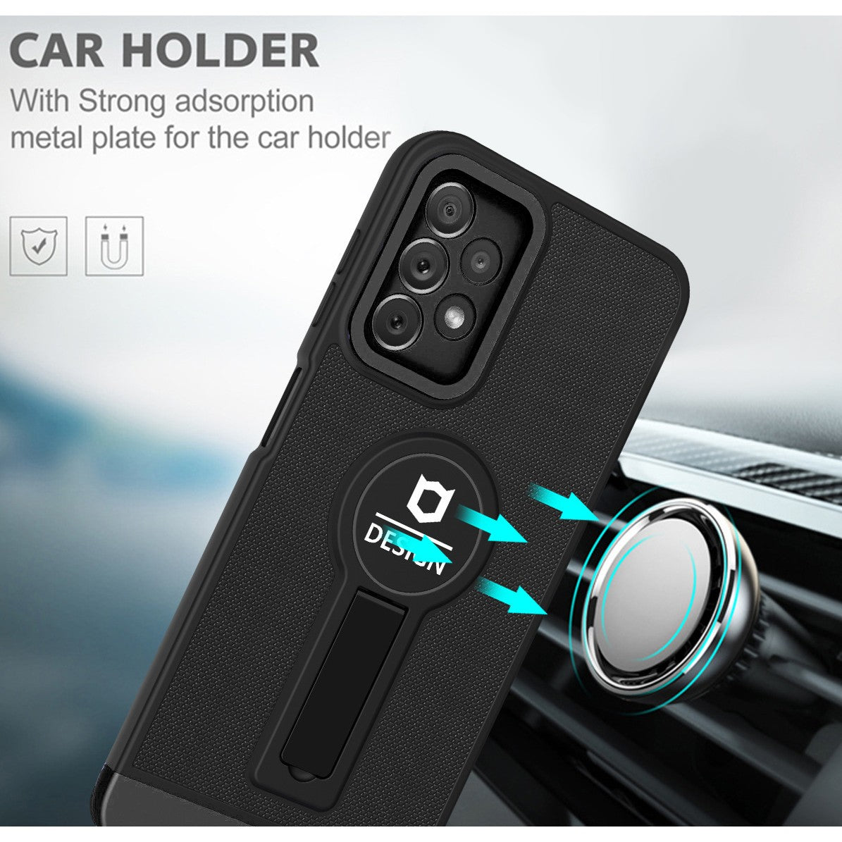 Husa Armor Design cu Stand pentru Samsung Galaxy A33 5G, Negru, Suport Auto Magnetic, Wireless Charge, Protectie Antisoc