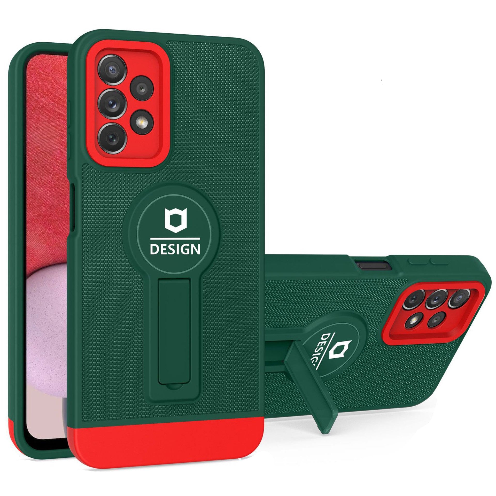 Husa Armor Design cu Stand pentru Samsung Galaxy A33 5G, Verde/Rosu, Suport Auto Magnetic, Wireless Charge, Protectie Antisoc