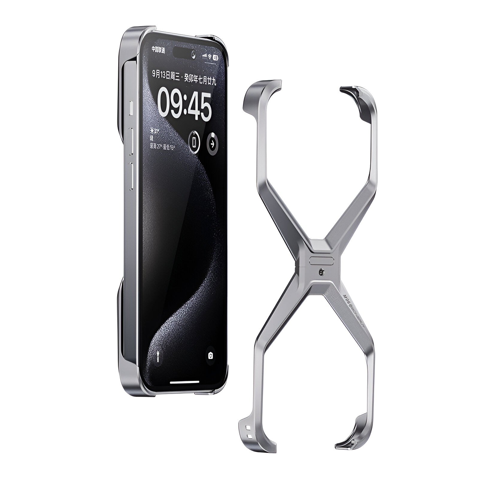 Husa Armor X Compatibila cu iPhone 15 Pro Max, Aliaj de Aluminiu, Antisoc, Antizgarieturi, Impermeabila, Margini cu 2 Straturi, Aderent, Montare Usoara, Surubelnita Inclusa, Gri Metalizat