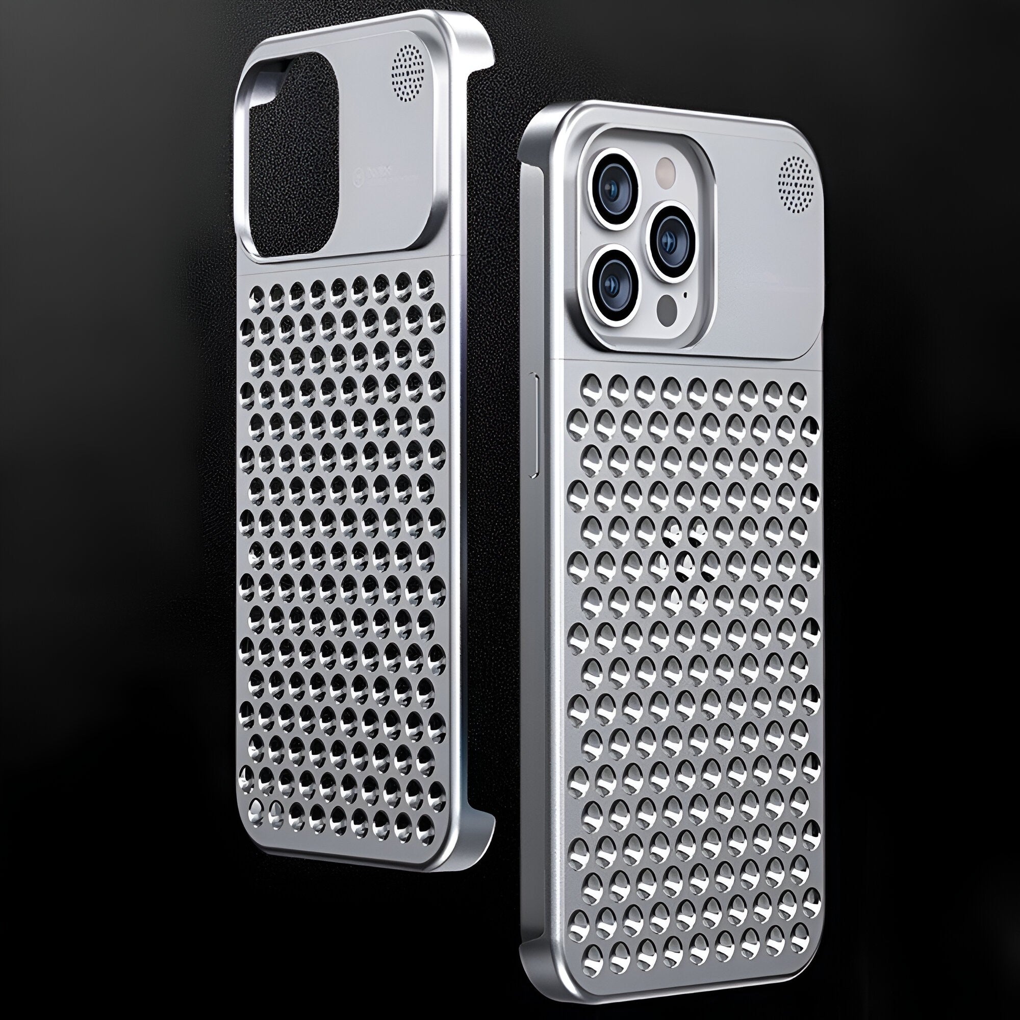 Husa Aromaterapia Compatibila cu iPhone 15 Pro, Antisoc, Antizgariere, Protectie Camera si Supraincalzire, din Aliaj de Aluminiu, Argintiu