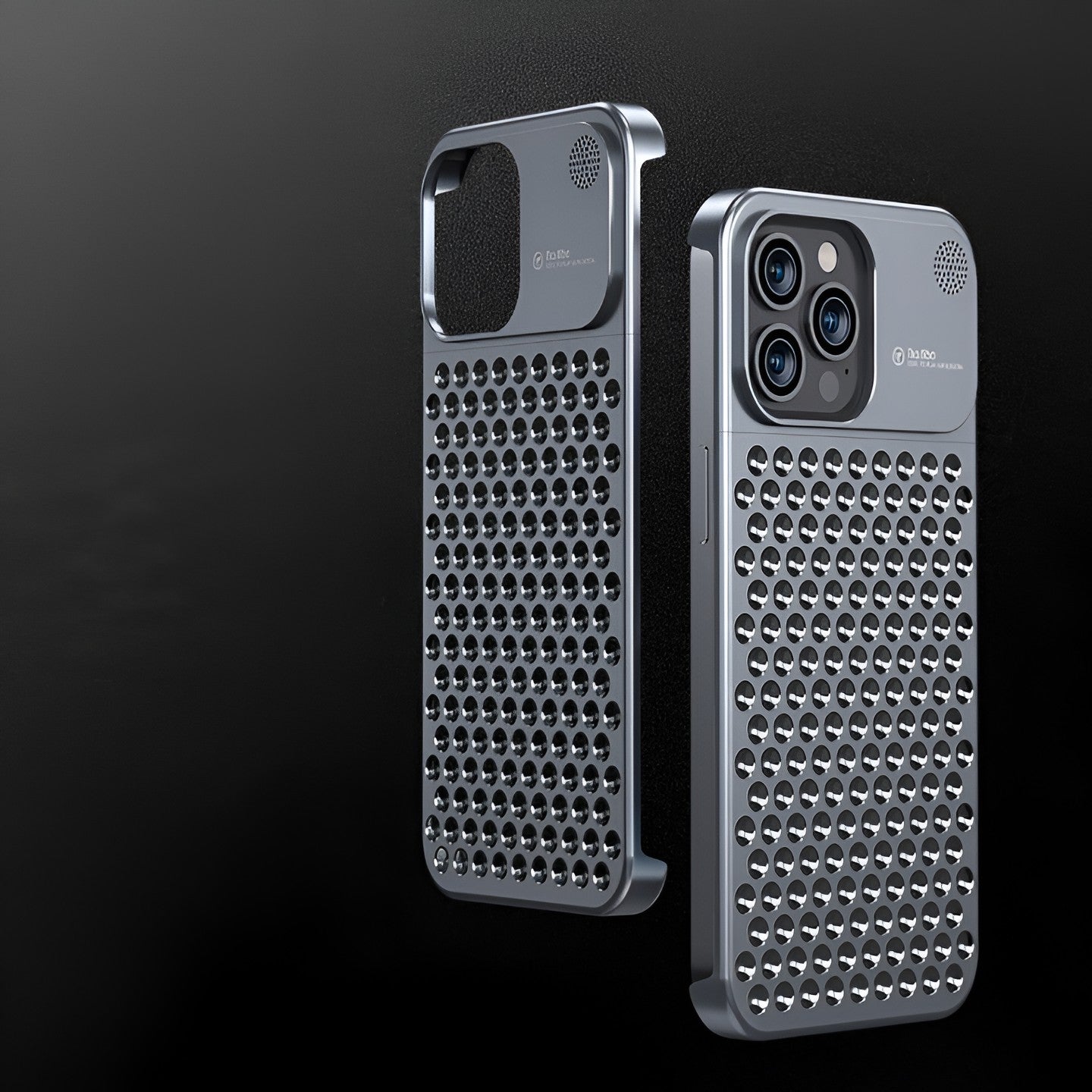 Husa Aromaterapia Compatibila cu iPhone 15 Pro, Antisoc, Antizgariere, Protectie Camera si Supraincalzire, din Aliaj de Aluminiu, Gri