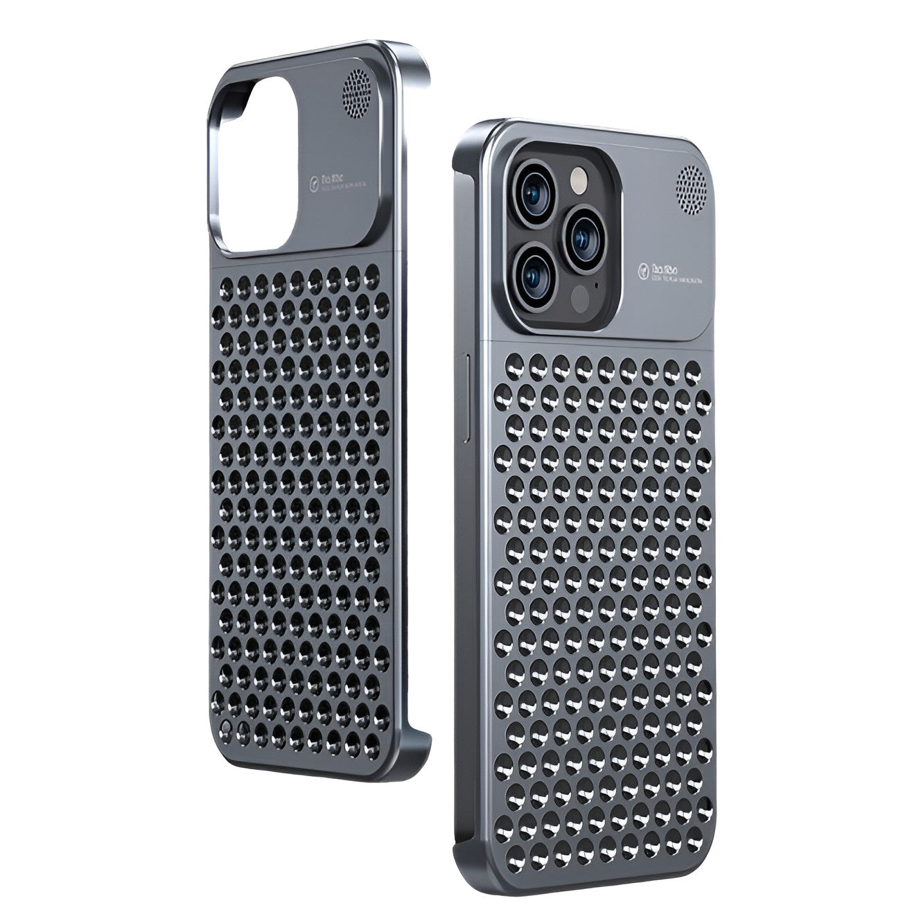 Husa Aromaterapia Compatibila cu iPhone 15 Pro, Antisoc, Antizgariere, Protectie Camera si Supraincalzire, din Aliaj de Aluminiu, Gri