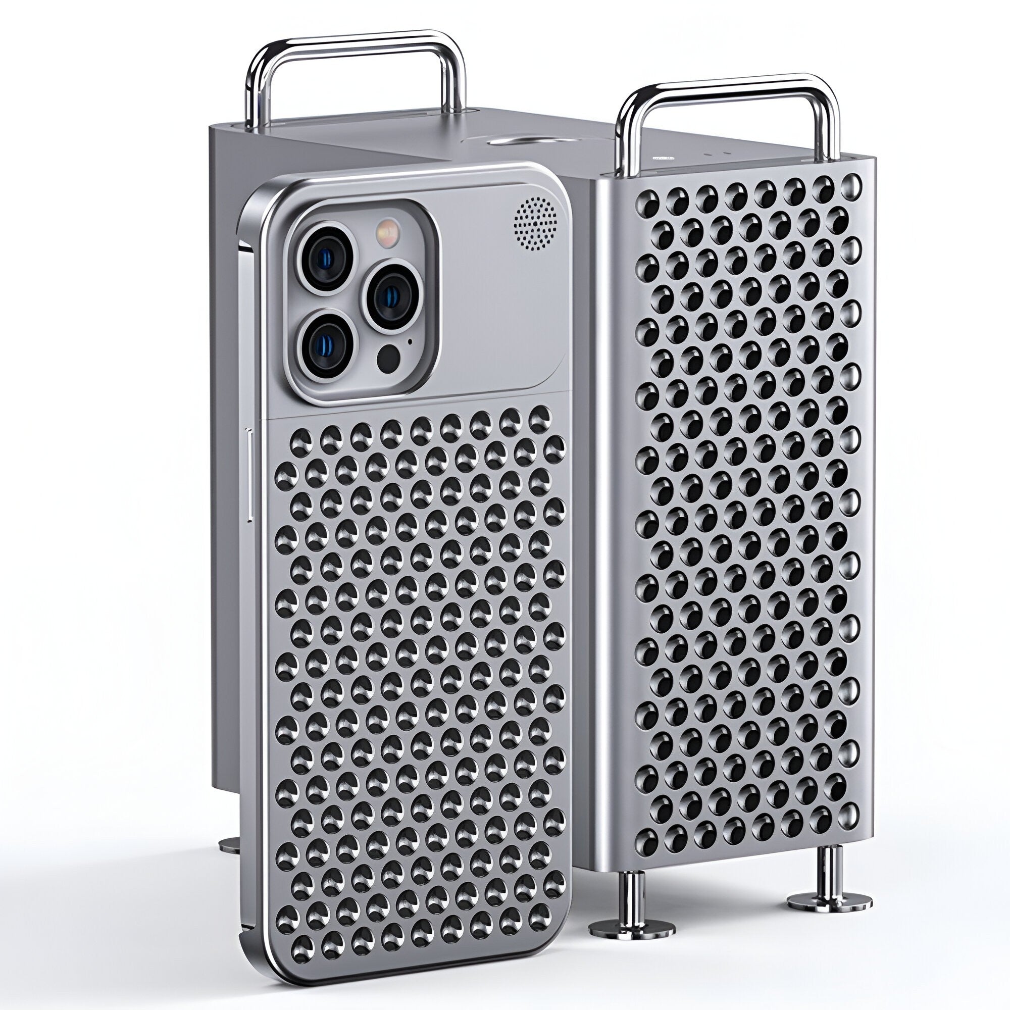 Husa Aromaterapia Compatibila cu iPhone 15 Pro Max, Antisoc, Antizgariere, Protectie Camera si Supraincalzire, din Aliaj de Aluminiu, Argintiu
