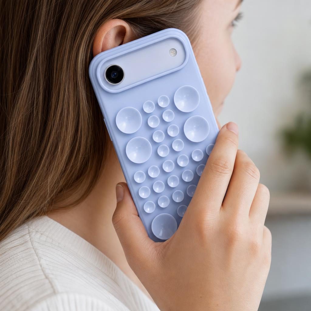 Husa cu Ventuze, Compatibila iPhone 17 Air, din Silicon, Interior Microfibra, Albastru Gri