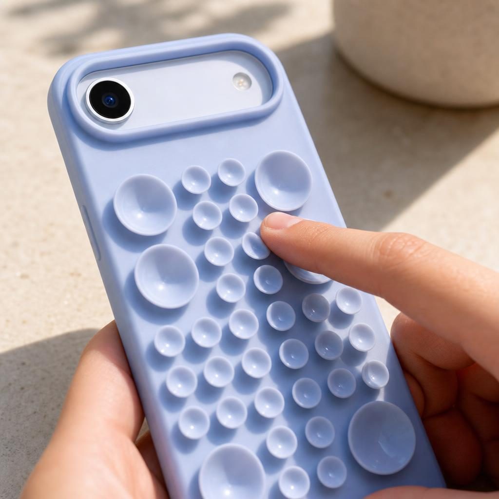 Husa cu Ventuze, Compatibila iPhone 17 Air, din Silicon, Interior Microfibra, Albastru Gri