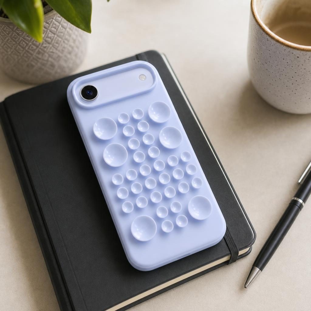 Husa cu Ventuze, Compatibila iPhone 17 Air, din Silicon, Interior Microfibra, Albastru Gri