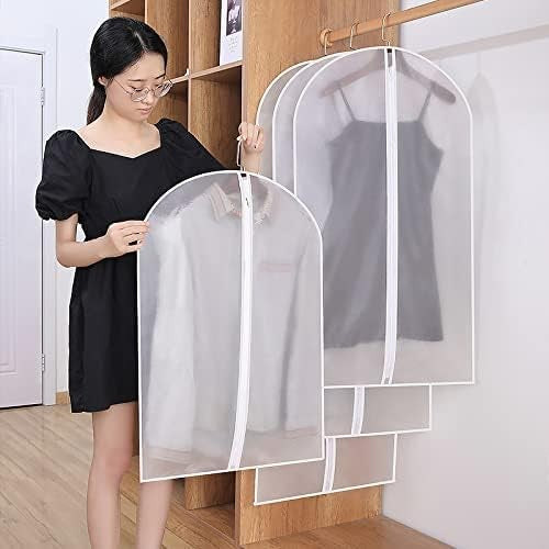 Set 5 Huse de Depozitare cu Fermoar, pentru Haine, de Protectie, pentru Voiaj, Netesut, Rezistent la Praf, 60x100 cm, Transparent-Alb