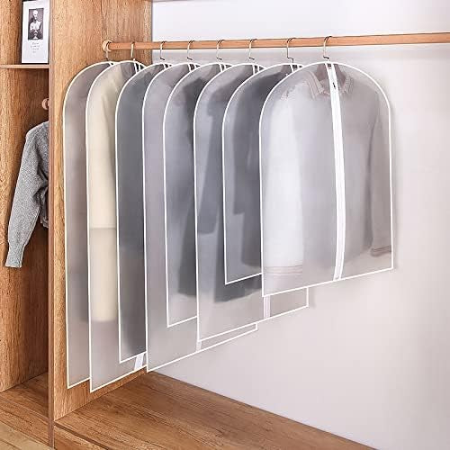 Set 5 Husa de Depozitare cu Fermoar, pentru Haine, de Protectie, pentru Voiaj, Netesut, Rezistent la Praf, 60x140 cm, Transparent-Alb