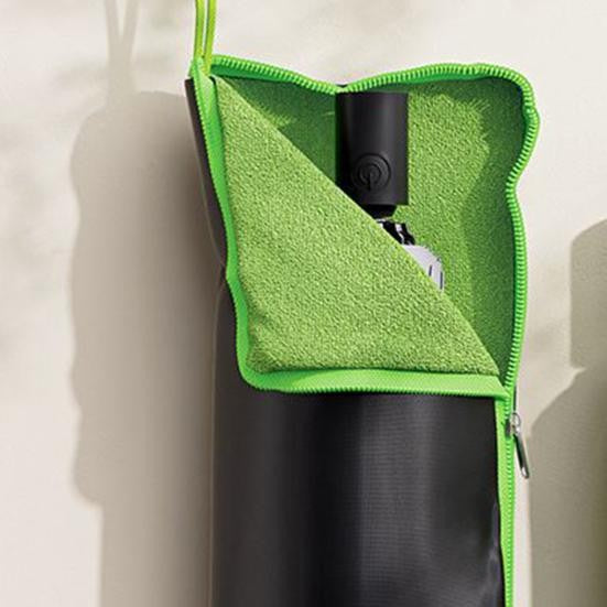 Husa Depozitare Umbrela, Impermeabila, Interior Microfibra, cu Fermoar, 28 x 12 cm, Negru/Verde