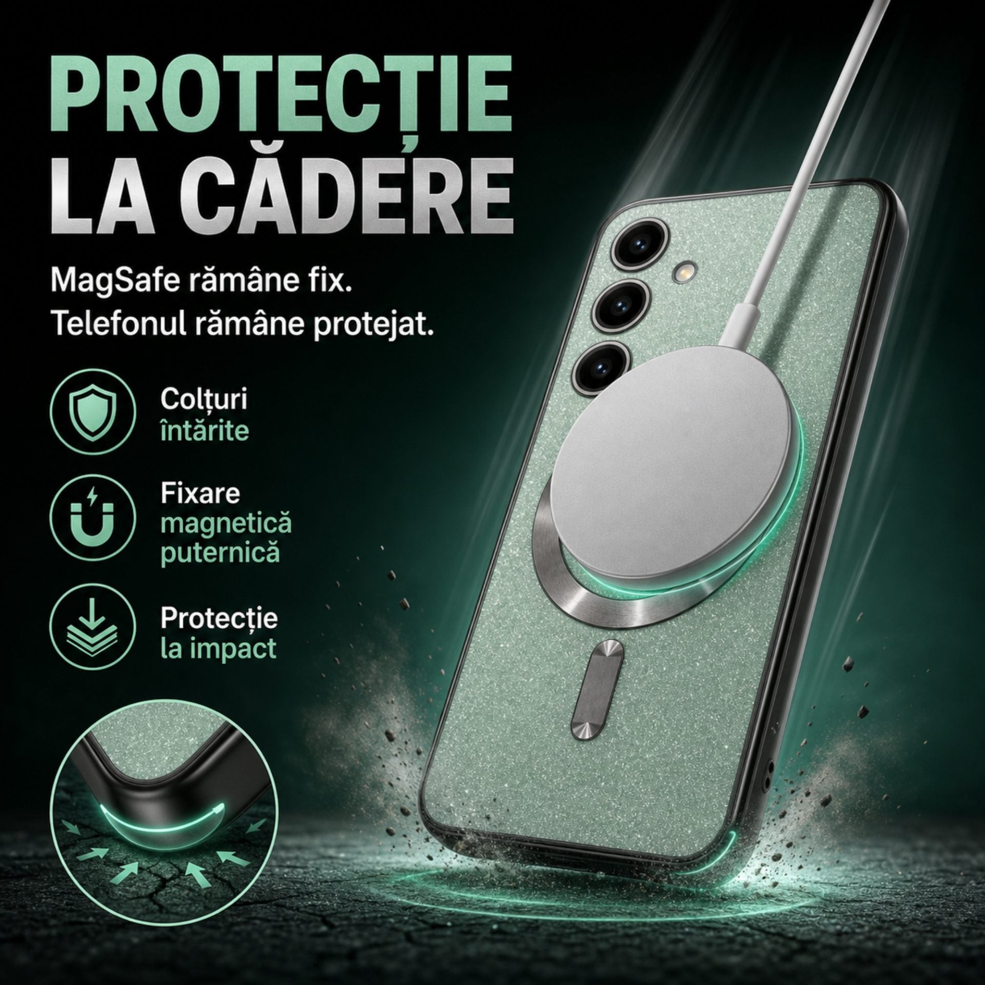 Husa de Protectie 2 in 1, Husa pentru Samsung Galaxy S24,ge, din TPU, Magnetica, cu Protectie Lentila, Verde
